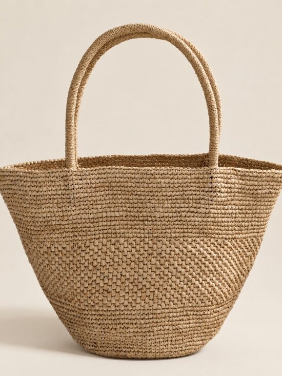 Handbags - Handwoven Raffia Tote Bag - Natural Woven Everyday Tote